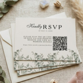 Boho-Eukalyptusblätter-Hochzeit mit QR RSVP Karte