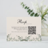 Boho Eukalyptusblätter mit QR-Code Hochzeit RSVP Karte (Stehend Vorderseite)