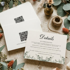Boho-Eukalyptusblätter mit QR-Code Hochzeitsdetail Mitteilungskarte