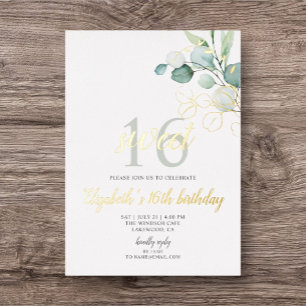 Boho-Eukalyptusblätter Sweet 16 Folien-Einladung Folieneinladung