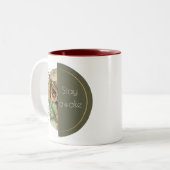 Boho-Eule „Bleib wach“ Kunst Zweifarbige Tasse (Vorderseite Links)