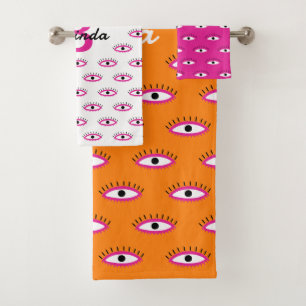 BOHO Evil Eye Muster Burnt Orange Monogram Name Badhandtuch Set