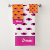 BOHO Evil Eye Muster Burnt Orange & Pink Name Badhandtuch Set (Insitu)