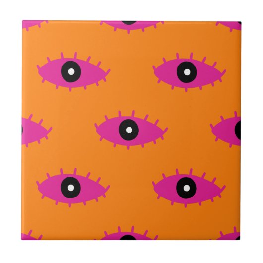 BOHO Evil Eye Muster Burnt Orange & Pink Retro Fliese (Vorderseite)