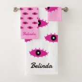 BOHO Evil Eye Muster mit Name Fuchsia Pink y2k Badhandtuch Set (Insitu)