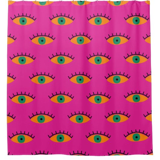 BOHO Evil Eye Pattern Funky Fuchsia Fun Duschvorhang (Vorderseite)