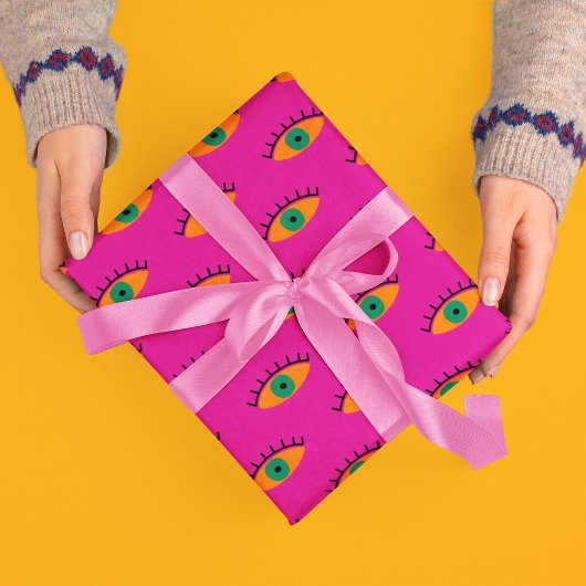 BOHO Evil Eye Pattern Funky Fuchsia Fun Geschenkpapier