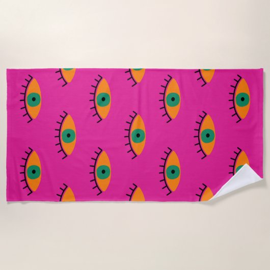 BOHO Evil Eye Pattern Funky Fuchsia Fun Strandtuch (Vorderseite)
