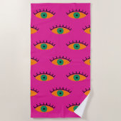 BOHO Evil Eye Pattern Funky Fuchsia Fun Strandtuch (Vorderseite)
