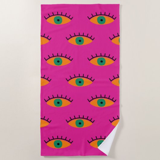 BOHO Evil Eye Pattern Funky Fuchsia Fun Strandtuch (Vorderseite)