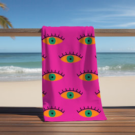 BOHO Evil Eye Pattern Funky Fuchsia Fun Strandtuch