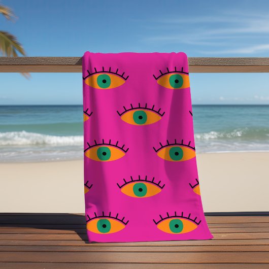 BOHO Evil Eye Pattern Funky Fuchsia Fun Strandtuch