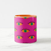 BOHO Evil Eye Pattern Funky Fuchsia Zweifarbige Tasse (Mittel)