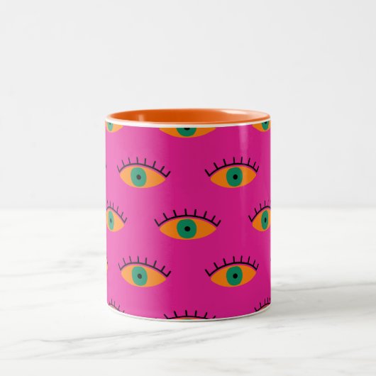 BOHO Evil Eye Pattern Funky Fuchsia Zweifarbige Tasse (Mittel)