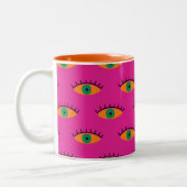 BOHO Evil Eye Pattern Funky Fuchsia Zweifarbige Tasse (Links)