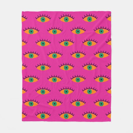 BOHO Evil Eye Pattern Funky Hot Pink Fleecedecke (Vorderseite)