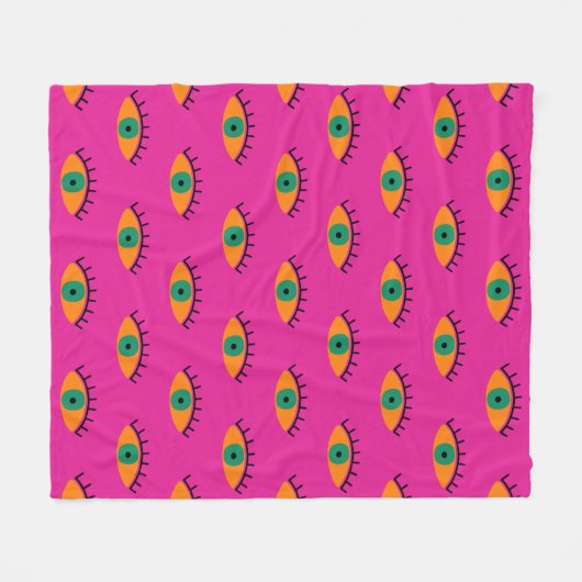 BOHO Evil Eye Pattern Funky Hot Pink Fleecedecke (Vorderseite (Horizontal))