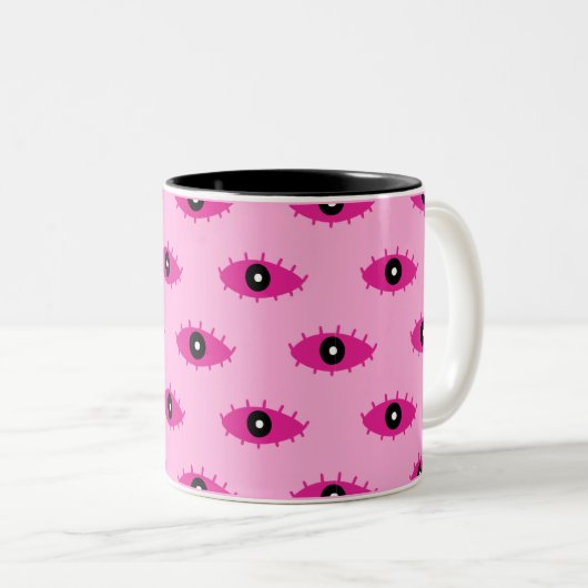 BOHO Evil Eyes Fuchsia Pink Fun Zweifarbige Tasse (VorderseiteRechts)