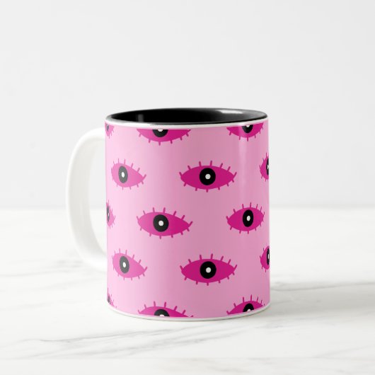 BOHO Evil Eyes Fuchsia Pink Fun Zweifarbige Tasse (Vorderseite Links)