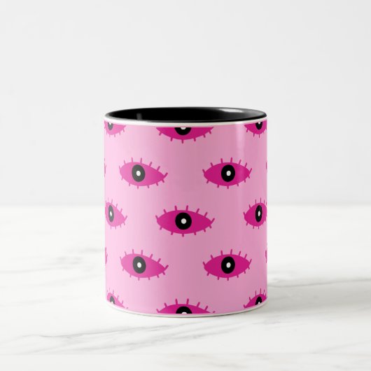 BOHO Evil Eyes Fuchsia Pink Fun Zweifarbige Tasse (Mittel)