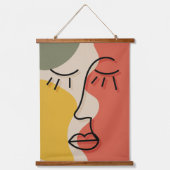 Boho Face Facial Abstrakt Mute Tones Wandteppich Mit Holzrahmen (Vorderseite 2)