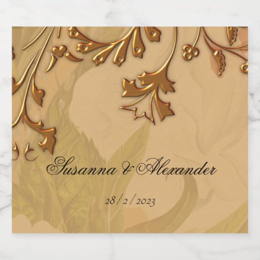 Boho Faded Peonies and Gold Wedding Schaumweinetikett (Einzelnes Label)