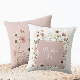 Boho Fairy Blush Wildblume Girl Kinderzimmer Monog Kissen