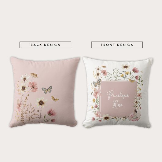 Boho Fairy Blush Wildblume Girl Kinderzimmer Monog Kissen