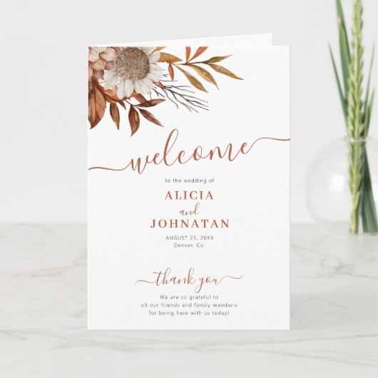 Boho fall Aquarell Terracotta Hochzeit Programm (Vorderseite)