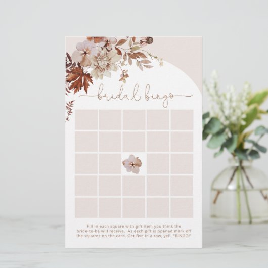 Boho Fall arch Brautparty Bingospiel (Stehend Vorderseite)