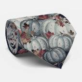 Boho Fall Blue White Wassercolor Pumpkin Autumn Krawatte (Gerollt)