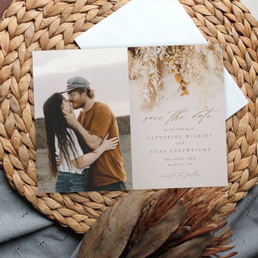 Boho Fall Blume Foto Hochzeit speichern das Datum Magneteinladung