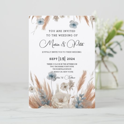 Boho Fall Blume Hochzeit Einladung (Stehend Vorderseite)