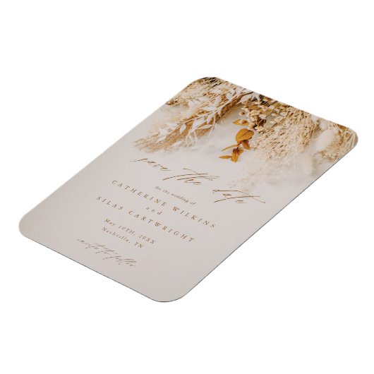 Boho Fall-Blume Hochzeiten speichern das Datum Magnet (Linke Seite)