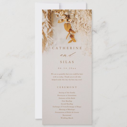 Boho Fall Blume Hochzeitsprogramm Einladung (Vorderseite)