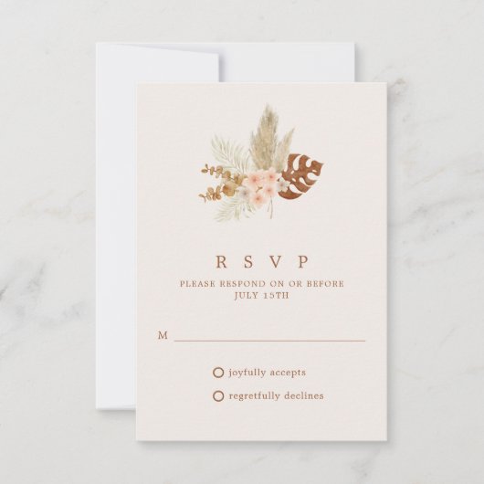 Boho Fall Blume Rustic Wedding RSVP Karte (Vorderseite)