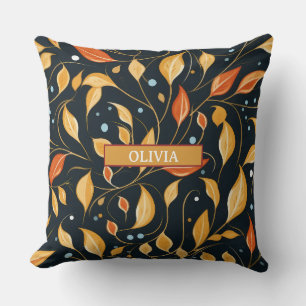 Boho Fall Blume Schwarz Orange mit Namen Kissen