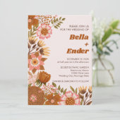 Boho Fall Blume Terracotta Wedding Einladung (Stehend Vorderseite)