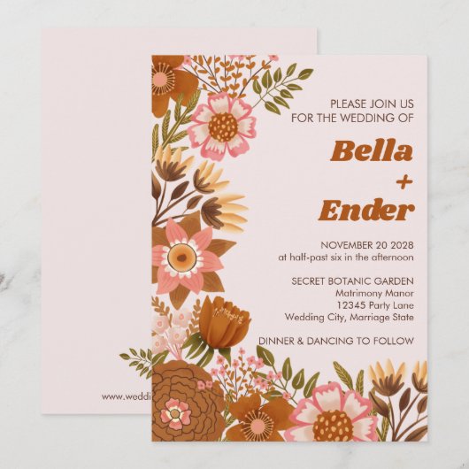 Boho Fall Blume Terracotta Wedding Einladung (Vorne/Hinten)