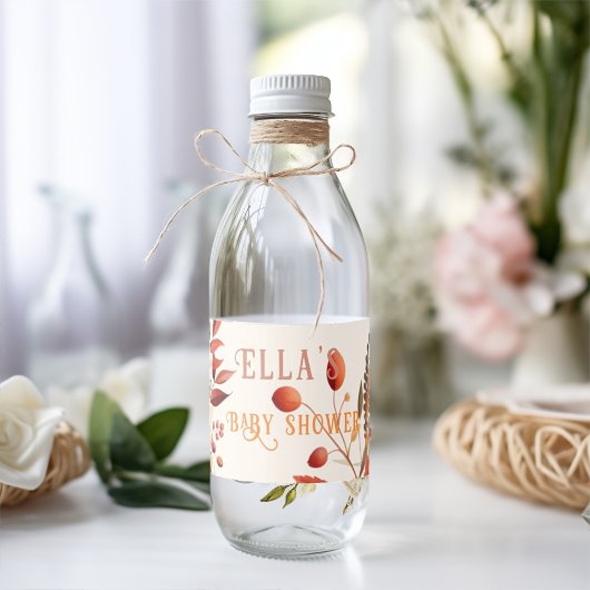 Boho Fall blumengeschmückte Blätter Babydusche Wasserflaschenetikett