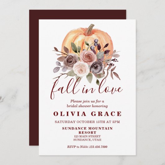 Boho Fall Blumenpumkin Bridal Dusche Einladung (Vorne/Hinten)