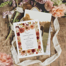 Boho Fall Botanical Wedding Foto Einladung