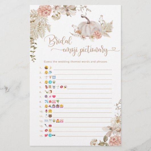 Boho fall Brautparty Emoji pickspiel (Vorderseite)