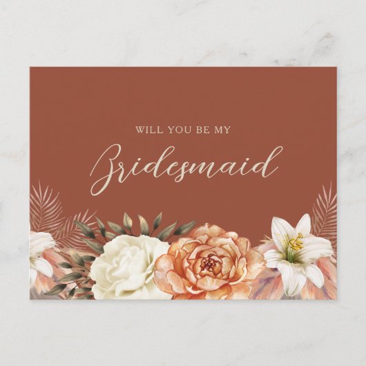 Boho Fall Bridesmaid Vorschlagskarte Einladungspostkarte (Vorderseite)