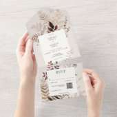 Boho Fall Brown Botanical Wedding QR Code All In One Einladung (Abreißen)