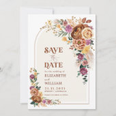 Boho Fall Burnt Orange Lila Floral Save the Date (Vorderseite)