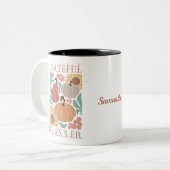Boho Fall dankbar Nochmals gesegneter Erntedank Zweifarbige Tasse (Vorderseite Links)