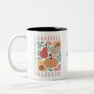 Boho Fall dankbar Nochmals gesegneter Erntedank Zweifarbige Tasse