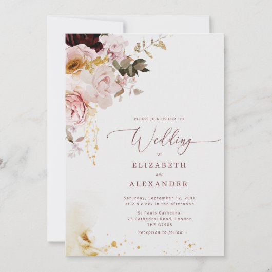 Boho Fall elegante Hochzeit Einladung (Vorderseite)