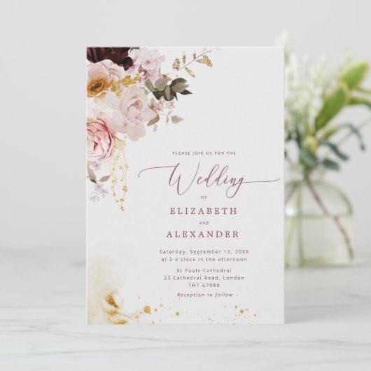 Boho Fall elegante Hochzeit Einladung (Stehend Vorderseite)